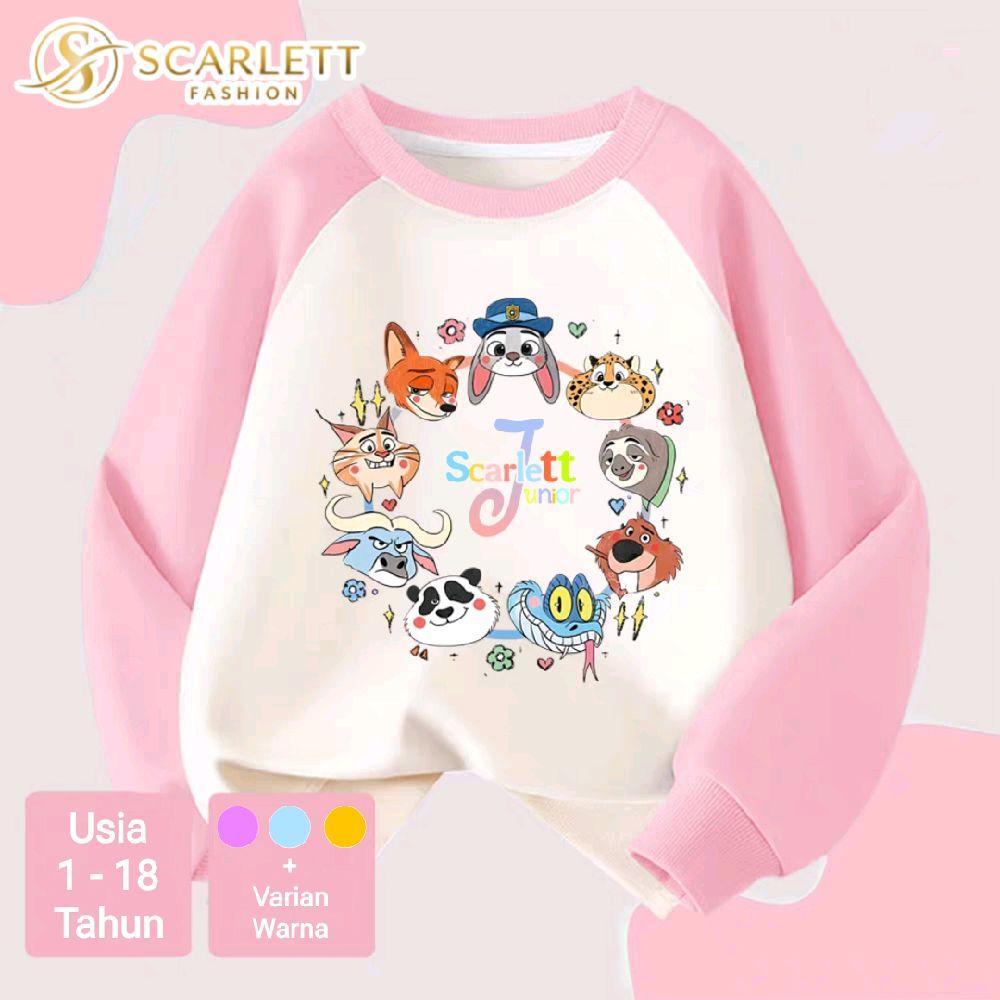 Scarlett Junior Sweater Raglan Anak Perempuan Usia 1-18 Tahun Motif Scarlett Junior Kombinasi Warna 