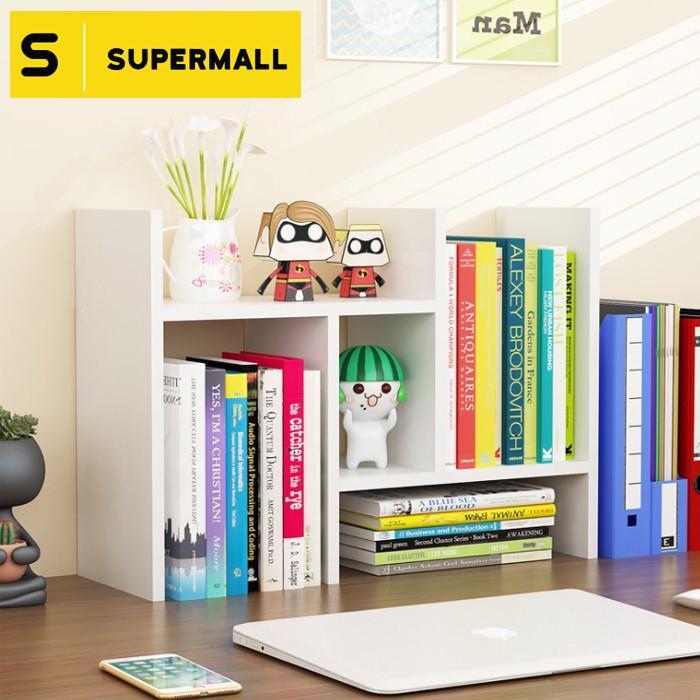 Serenity_shop56 SUPERMALL Rak Buku Kayu / Rak Meja / Lemari Susun - Portable Bookshelf - Putih