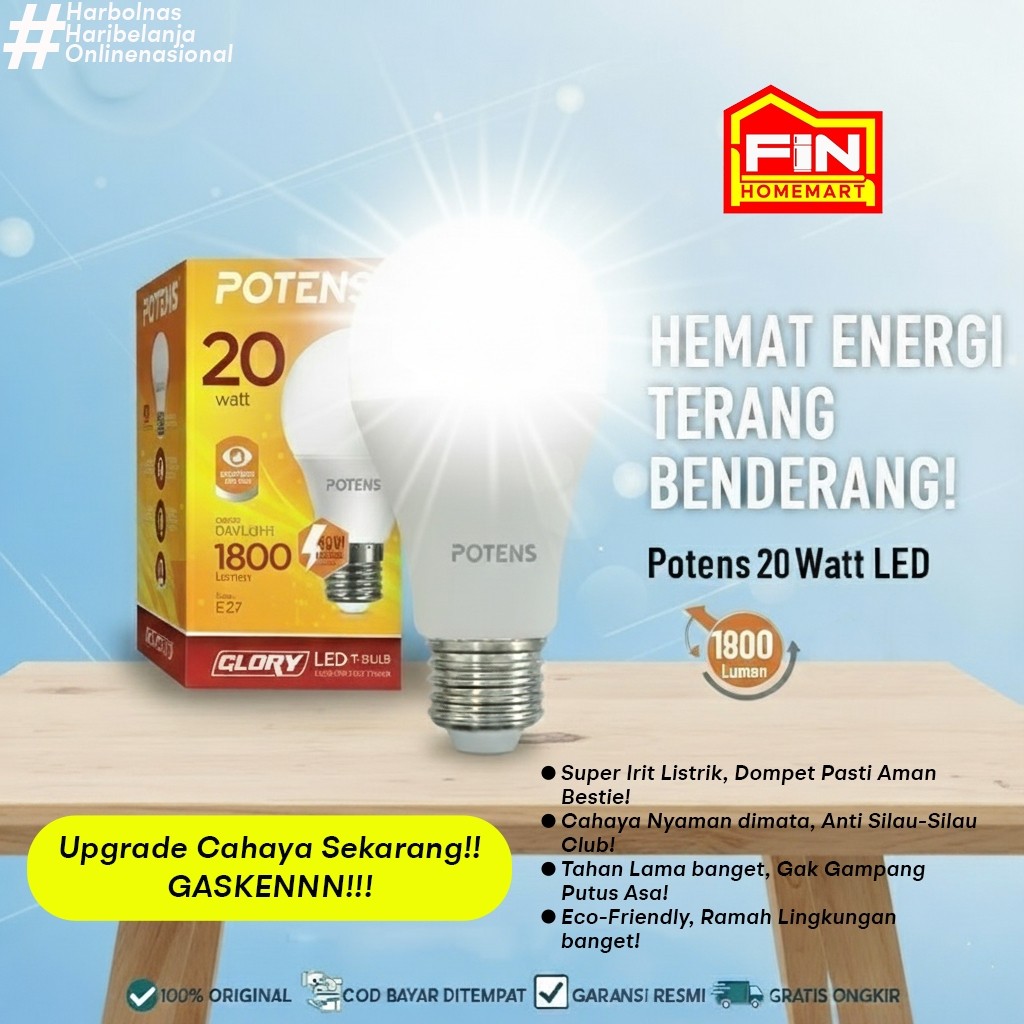 Lampu LED POTENS 20 Watt Putih - Lampu Rumah Putih Super Terang Murah SNI