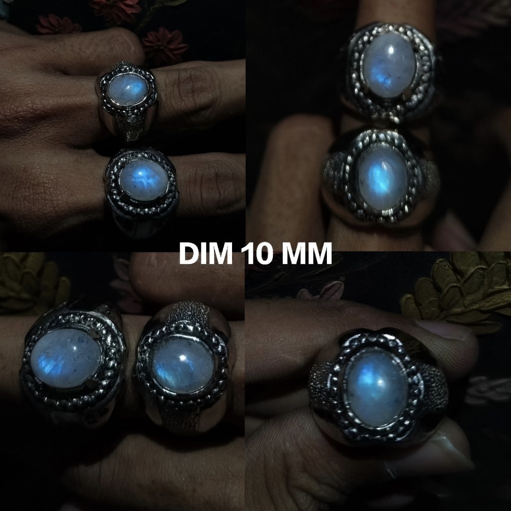 Cincin batu biduri bulan dim 10mm / cincin pria moonstone Biduri Laut Ceylon Ring alpaka