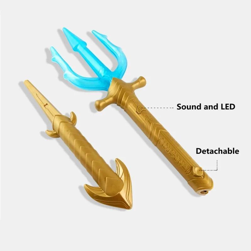 60cm Superhero Aqua Man Aquaman Trident Toy Arthur Curry Orin Weapons Light Up Sword LED Flashing Li
