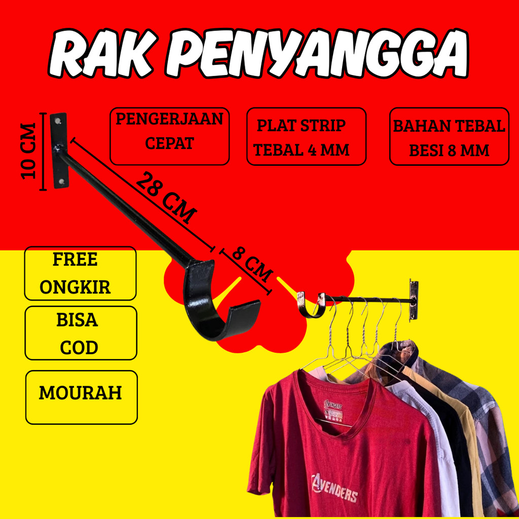 siku besi penyangga jemuran baju tempel dinding. gantungan hanger serbaguna