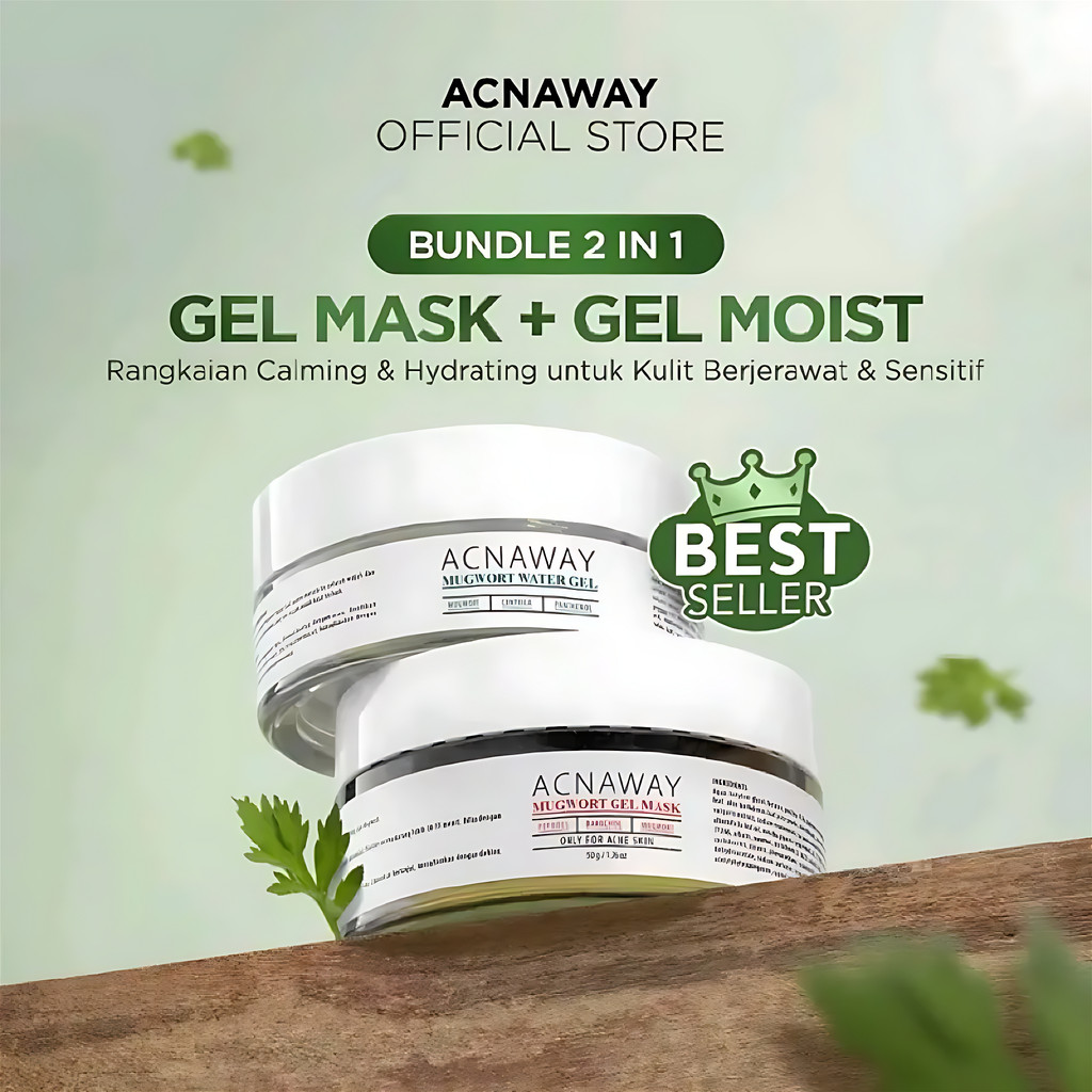 ACNAWAY Mugwort Gel Mask & Mugwort Gel Moisturizer | Pelembab wajah ringan untuk Kulit Berjerawat & 