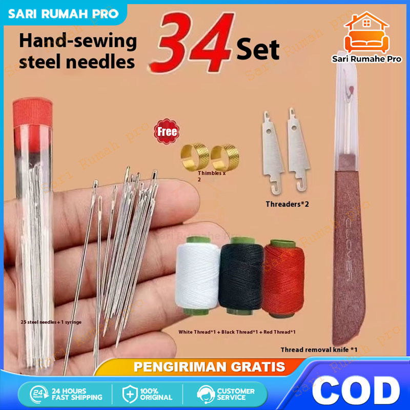 COD Set Alat Jahit 34 Buah - Pemasangan Benang Jarum Cepat  / Jarum Besar + Benang Alat / Peralatan 