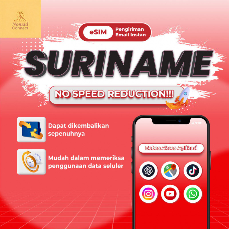 Nomad Suriname esim Roaming 5G Data | 3-20GB 3-30Hari | Instant Email Delivery | High Speed Travel