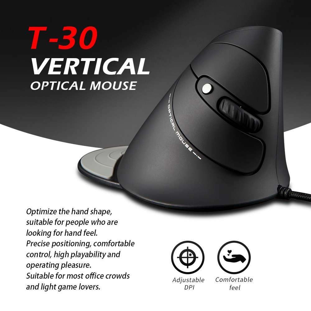 ZELOTES T-30 Mouse Wired Optical Mouse Vertical Mouse USB Wired Gaming Mouse 6 Keys Ergonomic Mice w