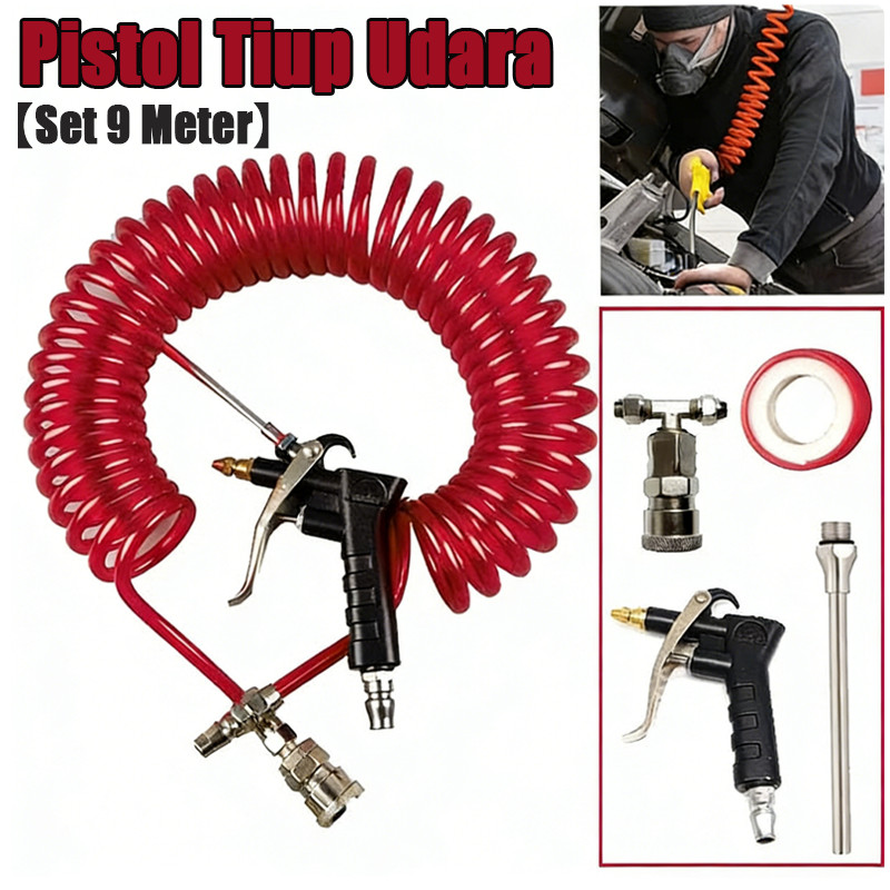 Murah Air Blow Gun Semprotan Angin Udara Besi Selang Recoil 9m Semprotan Angin Kompresor Set Komplit