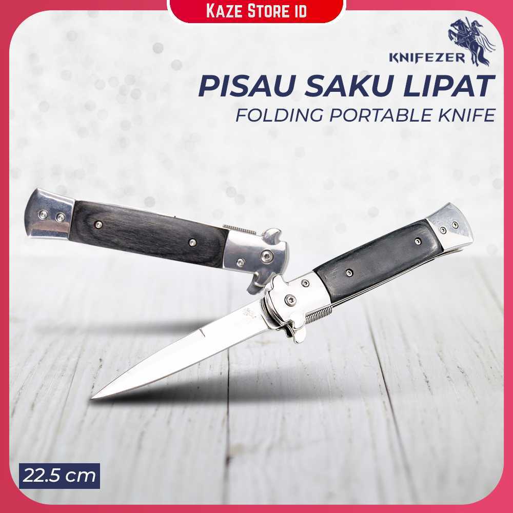 KNIFEZER Pisau Saku Lipat Folding Portable Knife Tool Wood Grip - S12