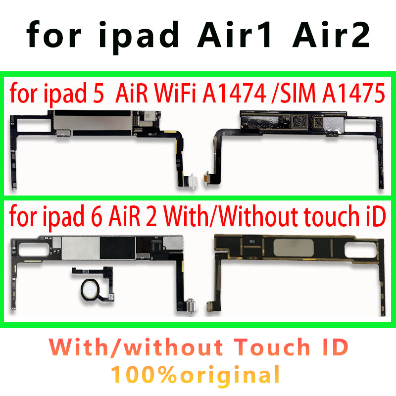 Free iCloud Logic Board For iPad 5 6 Air 1 2 Motherboard A1566 1474 1475 1567 WIFI & WIFI Cellular M