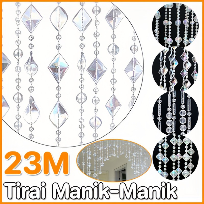 COD 23M DIY Tirai Manik-manik Tirai Kristal Akrilik Round Crystal Garland Beads Untuk Dekorasi Pintu