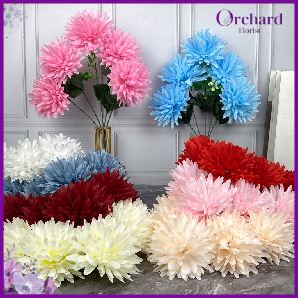 MULYO - Bunga Plastik Hias Cabang 5 Kepala Besar Diameter 10 cm Dekorasi Pelaminan, Rangkaian Bunga,