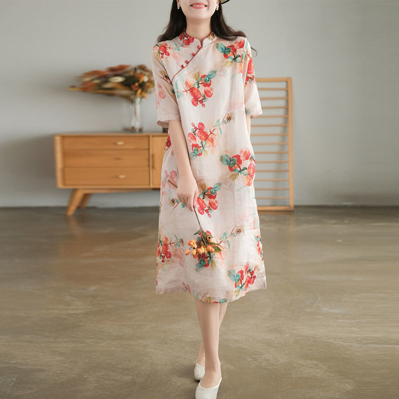 New Season Women's Vintage Artistic Ethnic Style Youthful Chic Cotton Linen Dress