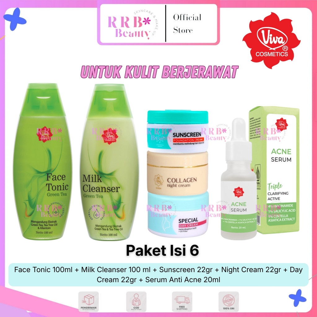 Paketan 6in1 Viva Cosmetic Skincare Acne Serum Menghilangkan Jerawat Flek Hitam ( Paketan Viva Acne 