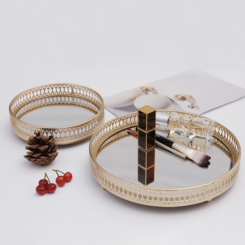 PLAOSANSTORE Tray Kaca Gold / Tray Nordic Skincare / Tray Cermin Gold Nampan Mewah Baki Kaca Mewah N