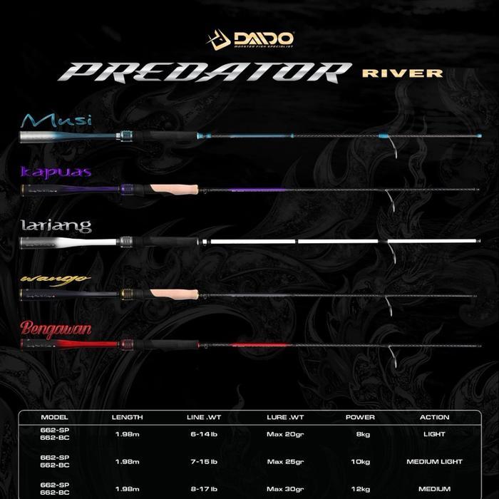 Promo Joran daido Predator river series 180 - MUSI, Sp 662 6-14lb Terlaris