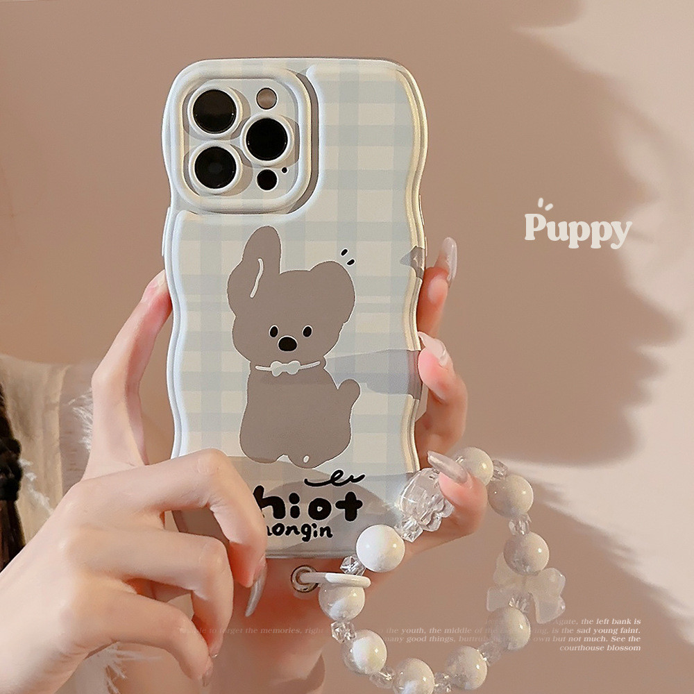 [COD] Case HP iPhone Trendy - Bahan Anti Gores Anti Jatuh Plating Lubang Grid Anjing Gaya Korea Drop