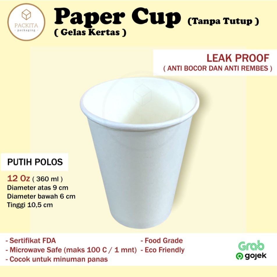 KYK PAPER CUP 12oz SEDANG POLOS PAPER CUP TINGGI SEDANG + TUTUP ANEKA BENTUK PAPER CUP POLOS 12oz  P