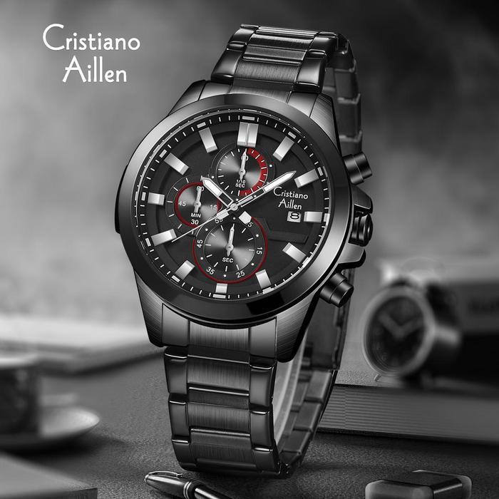 Cristiano Aillen Jam Tangan Pria Analog 8892 Rantai Stainless Steel Chronograph Kaca Sapphire Water 