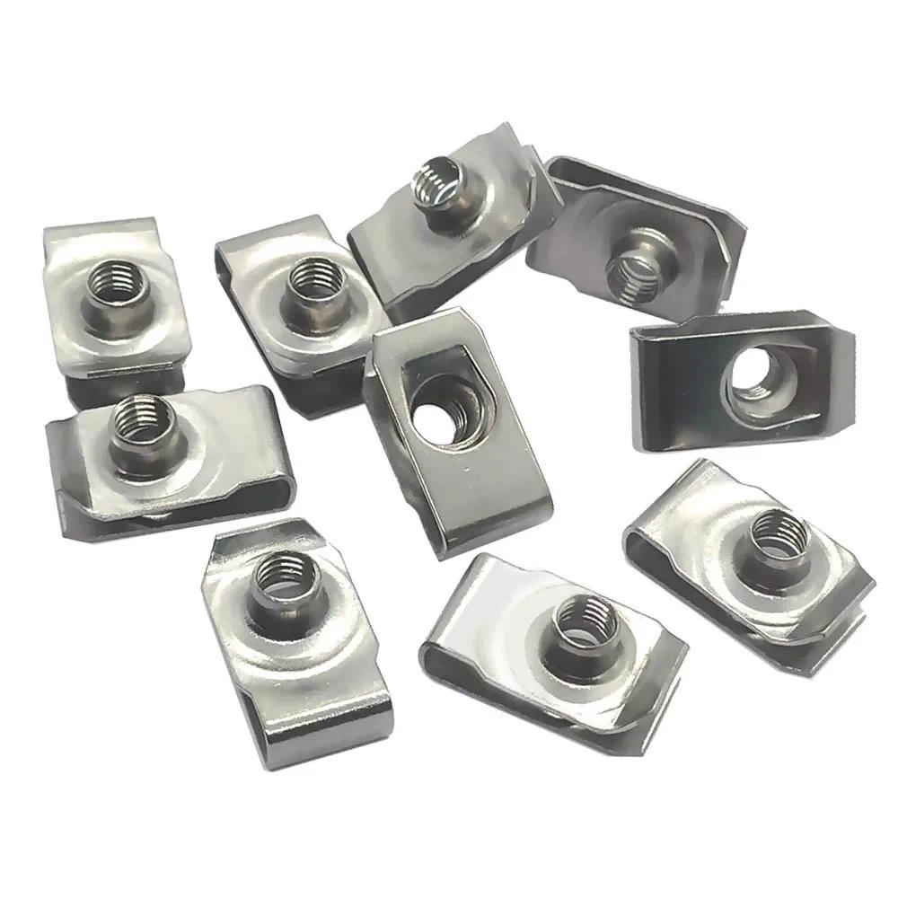 10pcs 304 Stainless Steel U Type Clips with Thread M6 6mm Reed Nuts Licence Plate Clip Q312 for Car 