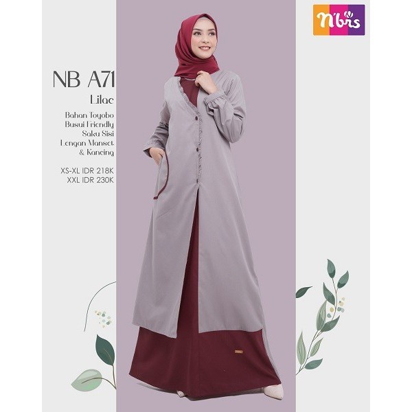 NIBRAS NB A71 LILAC MAROON NIBRAS NB A71 GAMIS ELEGAN DEWASA FASHION MUSLIM TERBARU 2020