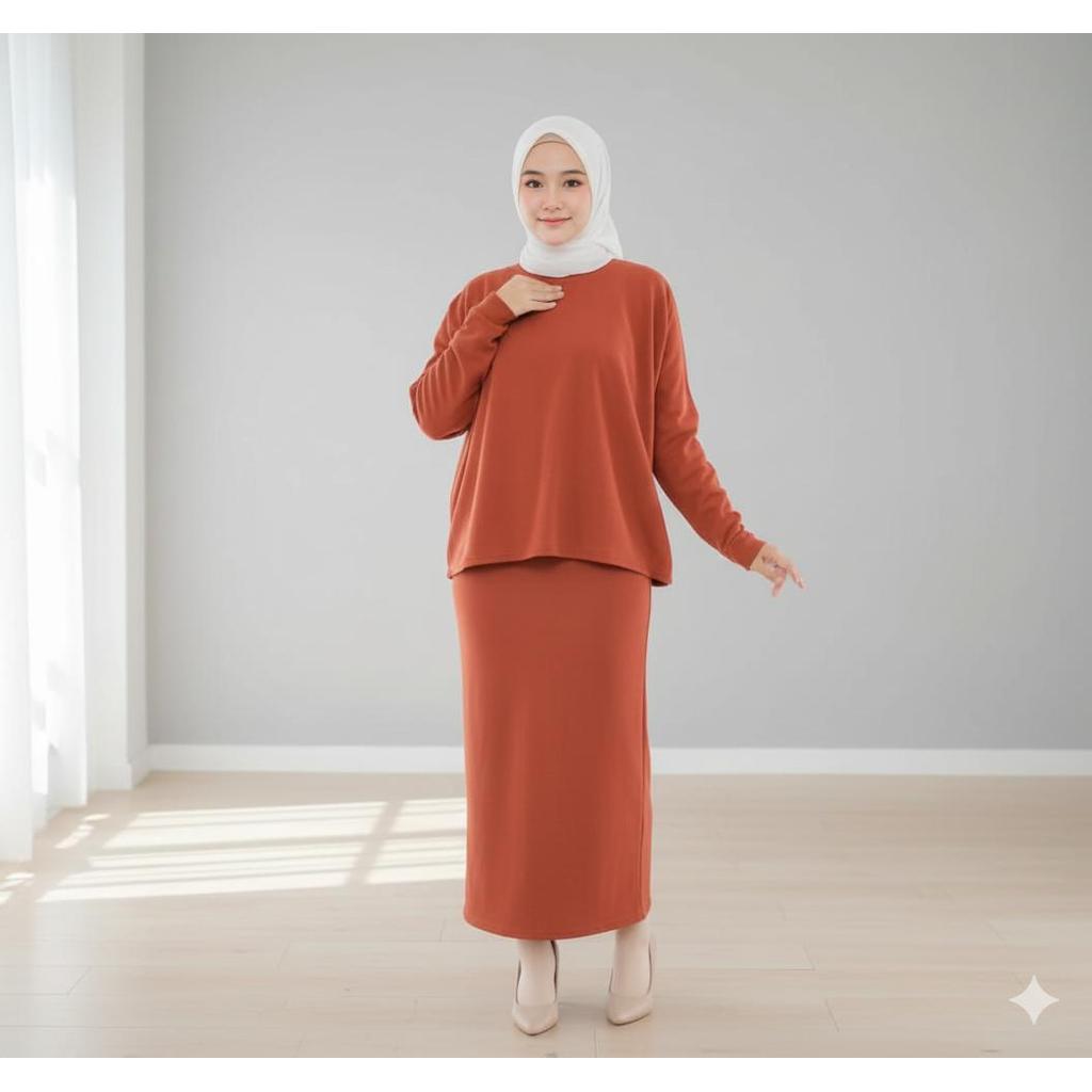 Marvella One Set Rok – Knitt Premium | Setelan Muslim Wanita rajut knit tebal setelan hijab