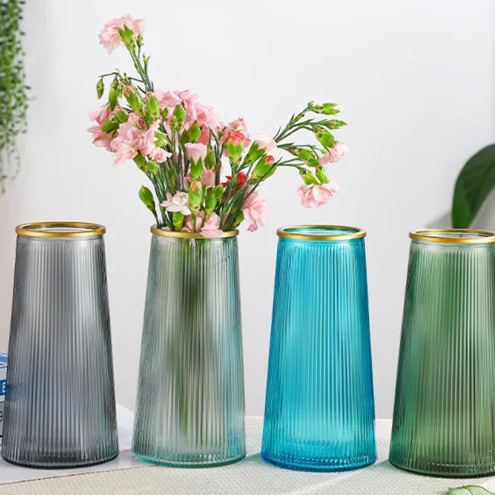 Vas Bunga Kaca Bening Vas Tabung Kaca Vas Bunga Gold Hiasan Rumah Flower Vase Tempat Bunga Hias Vas 