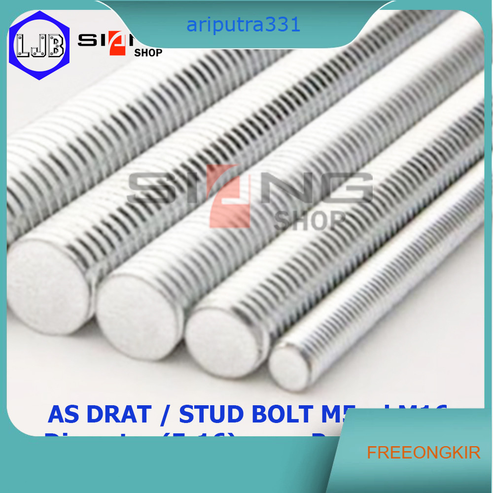 As Full Drat Baut Stainless Stut Bolt M5 sd M16 Panjang 1 Meter