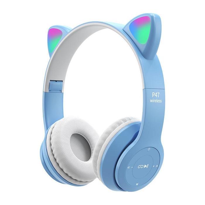 P47M Wireless Headphone Cute Cat Ear Bluetooth Headset LED Children Stereo Folding Sports Microphone