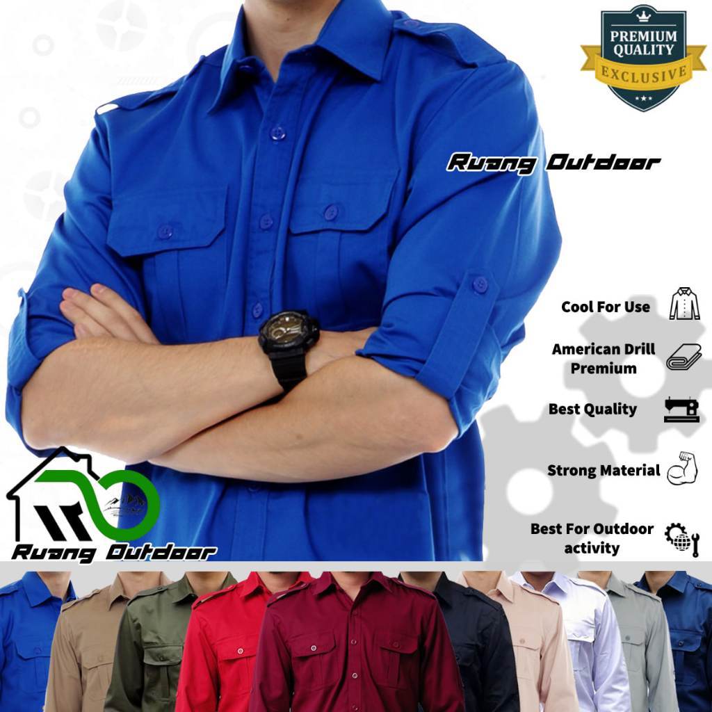 (Brilio Mart) Baju Kemeja PDL PDH Lapangan Lengan Panjang - Pakaian Atasan Seragam Pria Wanita Premi