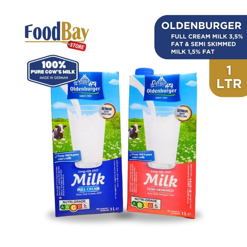 Susu / Milk Oldenburger UHT long-life 1 Liter / 1000 ml (Full Cream & Semi Skimmed)
