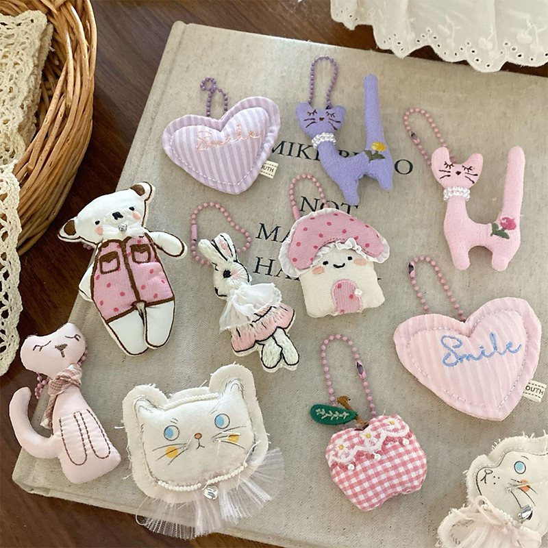 Pink Sweet Cute Keychain Little Bear Bunny Heart Keyring Bag Pent Lovely Backpack Hanging Decoration