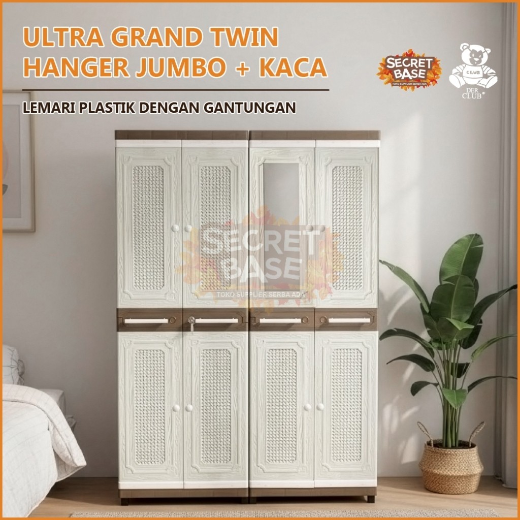 ULTRA GRAND TWIN HANGER JUMBO + KACA - Lemari Baju Plastik / Lemari Gantung Besar / Lemari Pakaian