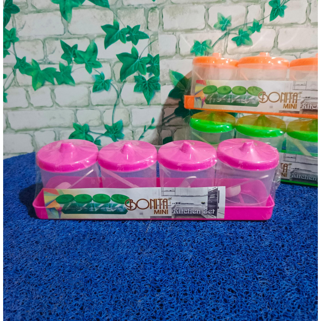 TERLARIS Rak Bumbu ISI 4 PCS TOPLES MINI BONITA Set Rak bumbu Tempel Dinding / Tempat gula teh kopi 
