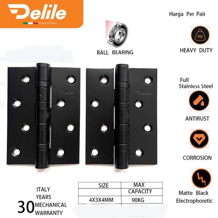 PROMO  ENGSEL PINTU DELILE ITALY HITAM 4X3X4 MM SUS 304 /ENGSEL PINTU/ENGSEL JENDELA/ENGSEL HITAM MB