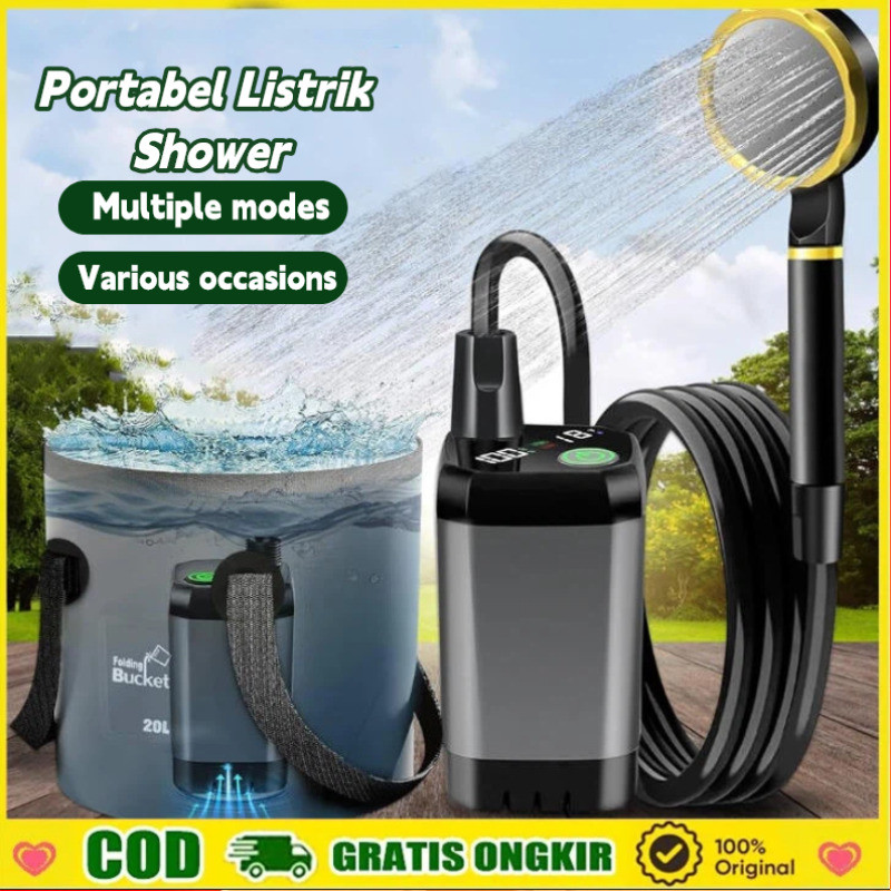 [COD]Super Pompa Shower Portable Camping Set Lengkap Outdoor Bathing Pump USB Recharge Pemanas Air M