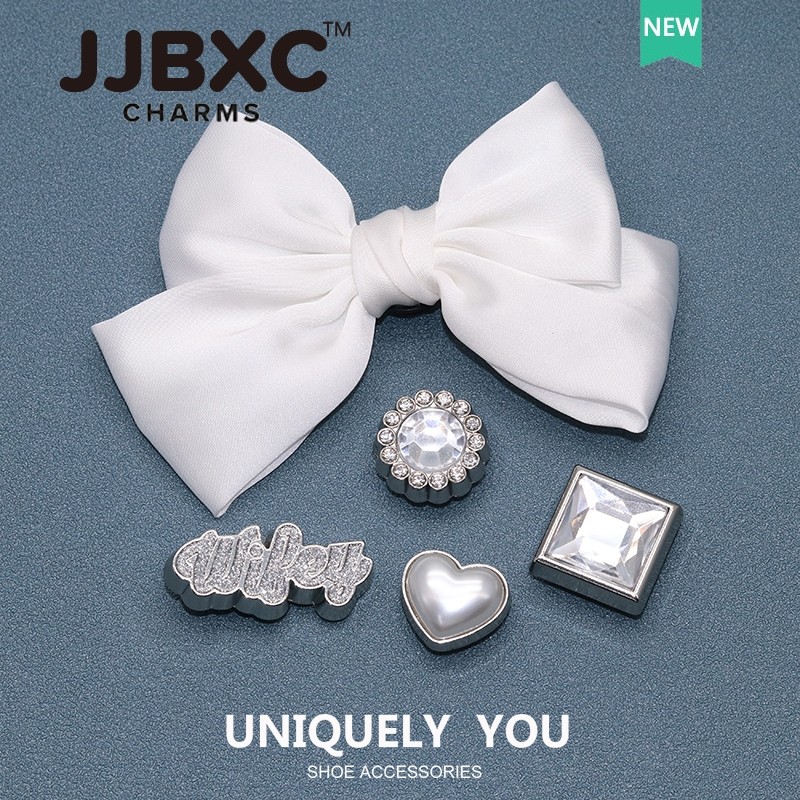 JJBXC Charm Gesper Sepatu Set Pita Berlian Perak Desain Elegan Dekorasi