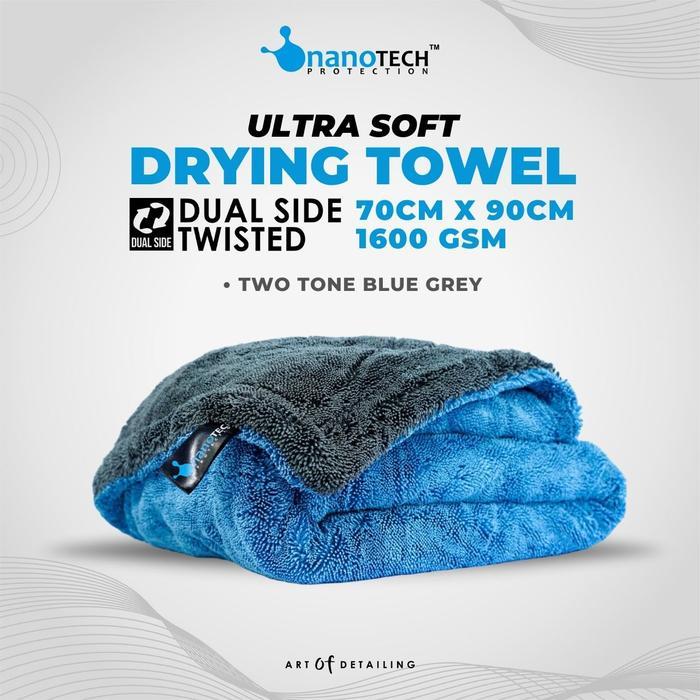 DRYING TOWEL 1600GSM 90X70 DUAL SIDE TWISTED - MICROFIBER HANDUK MOBIL - BLUE GREY