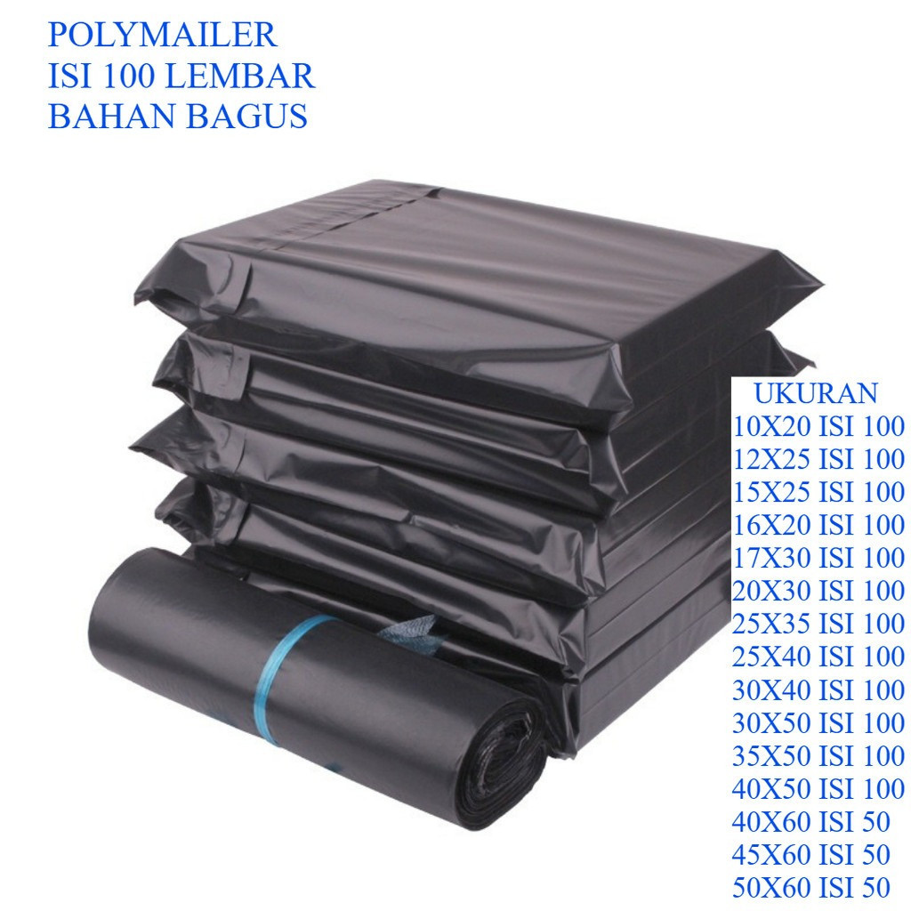 YAYAGO Polymailer Hitam  10X20 12X25 15X25 16X20 17X30 25X35 DLL. TERSEDIA 20 UKURAN isi 100 pcs - P