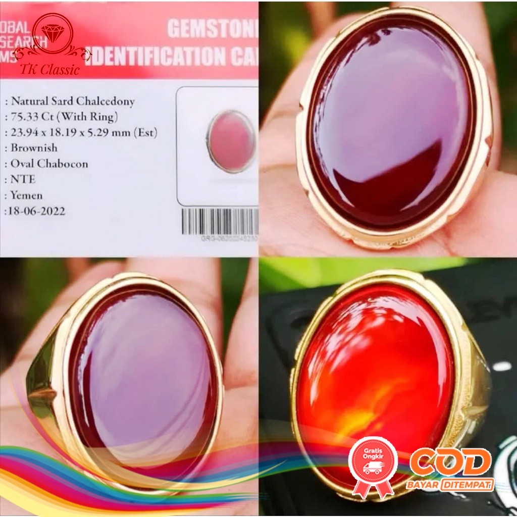 Cincin Batu Akik Natural Yaman Ahmer AL Habsyi Kristal + Memo GRG Lab