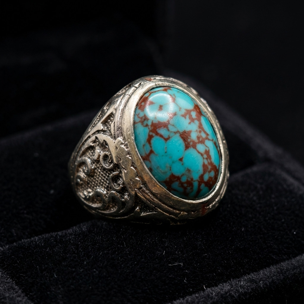 Pirus Mesir Biru Urat Merah Ring Alpaka