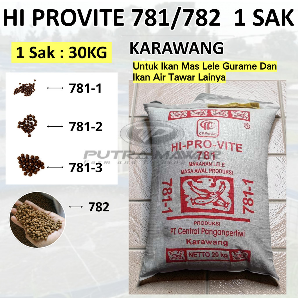 Pelet Apung Hi Pro Vite 781 782 -1 -2 Karawang 1 sak 20kg 30kg Hiprovite Pakan Ikan Lele Nila Gurame