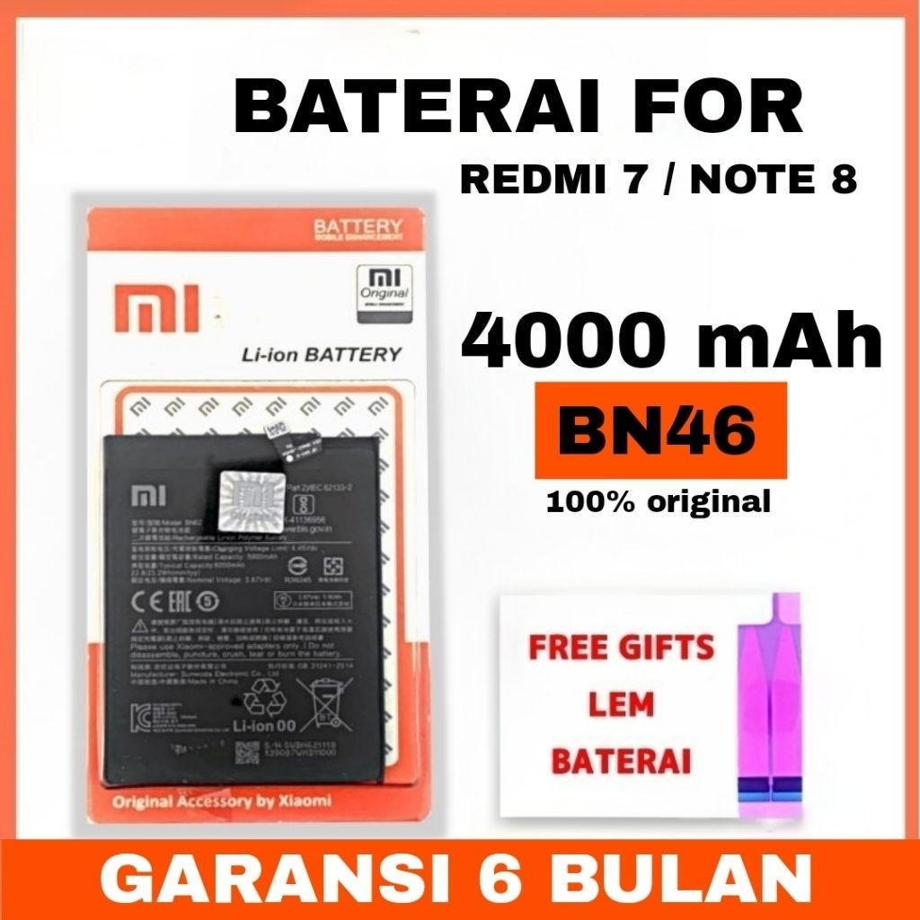 (ORIGINAL) BATERAI BATRE BATRAI HP XIAOMI REDMI 7 / REDMI NOTE 8 / BN46 FREE LEM