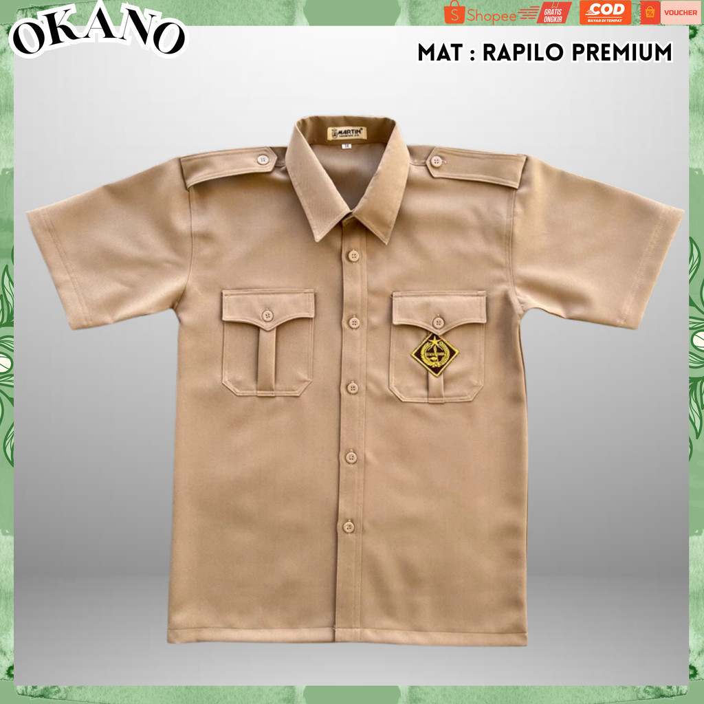 Baju Pramuka Lengan Pendek Laki SMP SMA Pembina Rapilo Coklat Susu