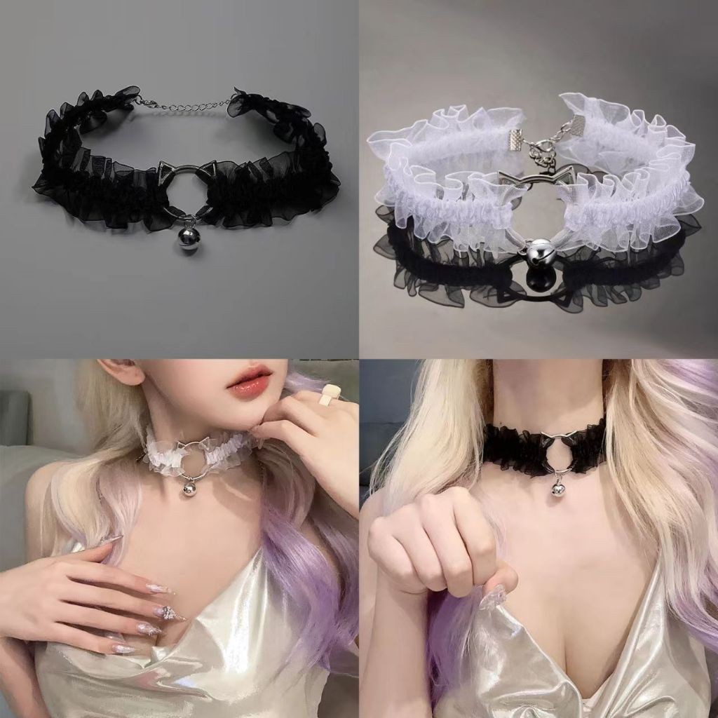 local delivery sexy lingerie jumbo kalung choker bell lonceng besar pita renda lace nekomimi kucing 