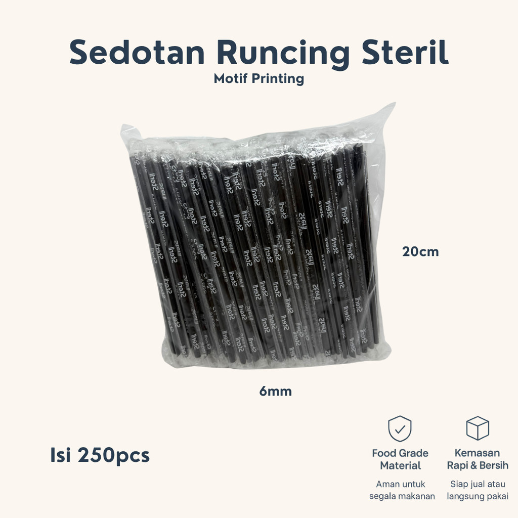 (250PCS) Sedotan 6x20 Steril | Sedotan Bungkus Plastik | Sedotan Es Teh Higienis | Tebal & Keras