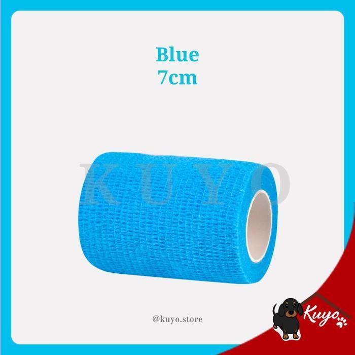 Perban Elastis Hewan Anjing Kucing Dog Cat Pet Disposable Aid Bandage - 7cm Blue
