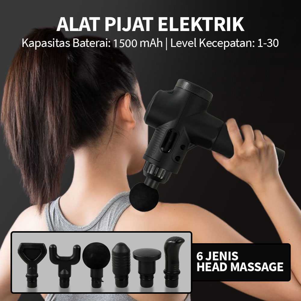 Alat Pijat Elektrik Massage Gun Portable 30 Speed Baterai 2500mAh 6 Kepala Pijat S3
