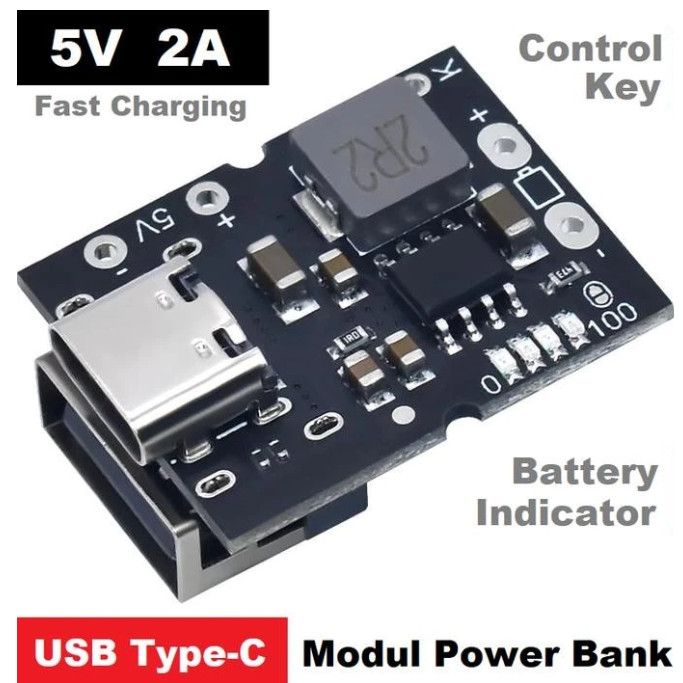Modul Power Bank USB Type-C Fast Charger Step Up Baterai 18650 Lithium