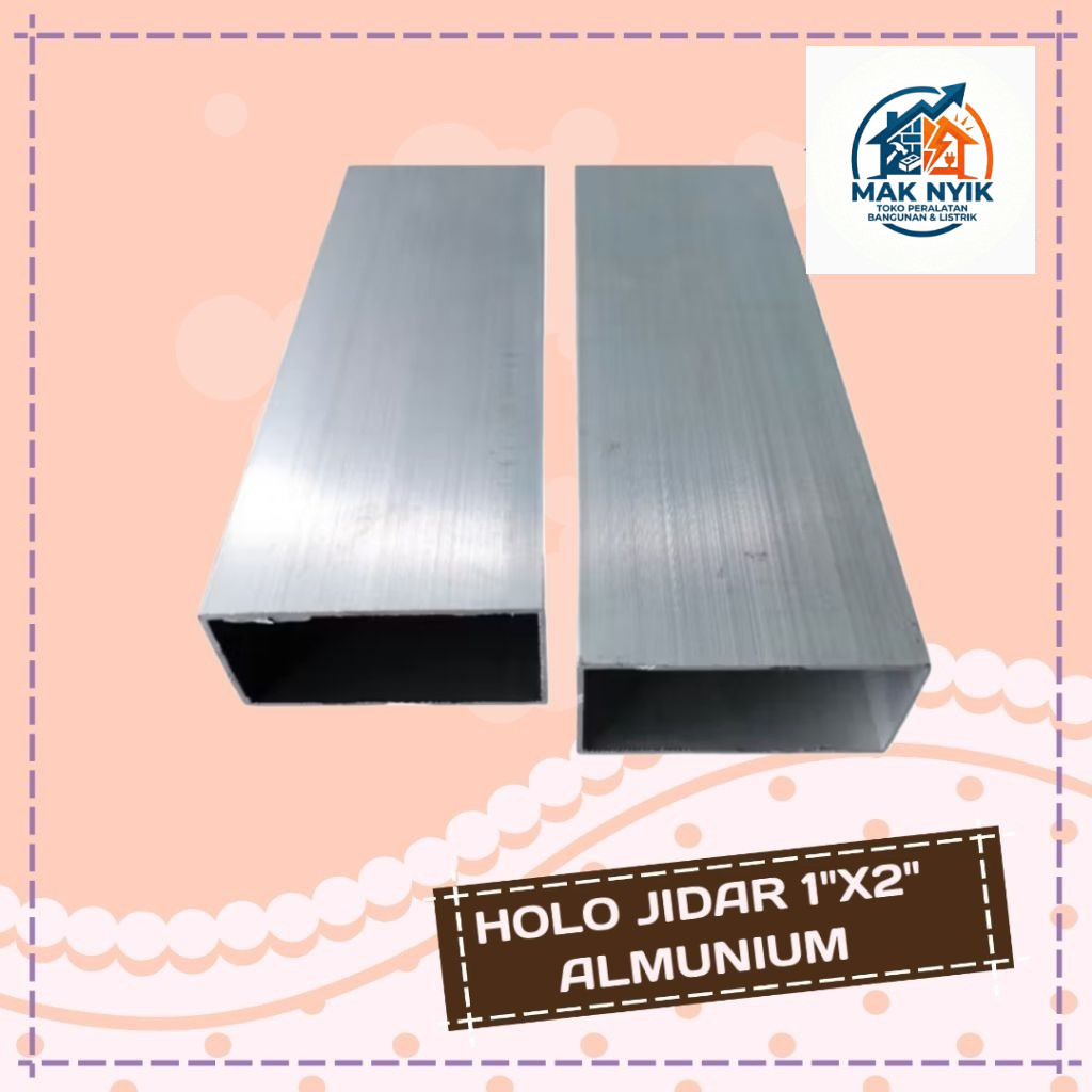 MAKNYIK STORE Holo Hollow Jidar Kotak Aluminium 1x2 Banci ( 2,2 Cm x 4,4 Cm ) Silver 2 METER