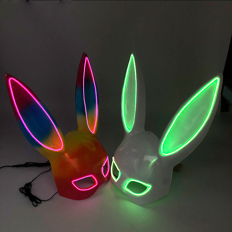 Halloween Rabbit Ears Half Mask luminous Sexy bunny Ears Mask Bunny Cosplay Dance Costume for women 